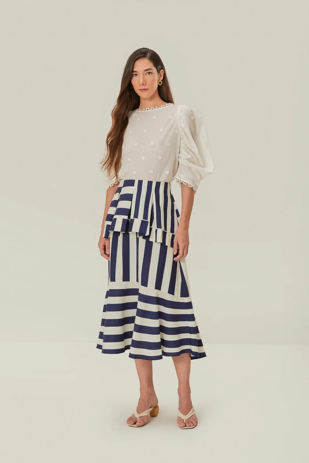 Blue Mixed Stripes Midi Skirt sold by FARM Rio