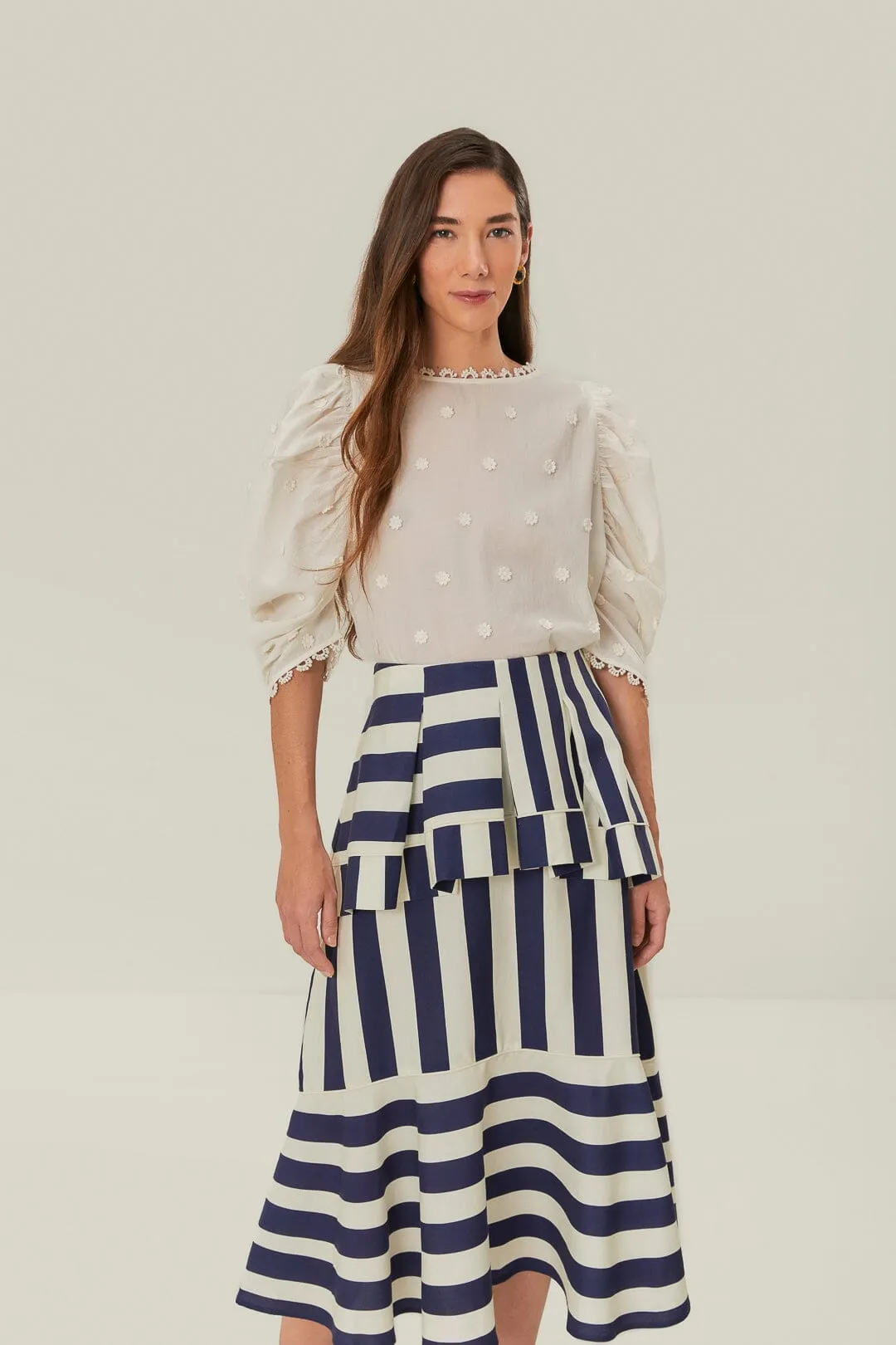 Blue Mixed Stripes Midi Skirt sold by FARM Rio product image thumbnail 2