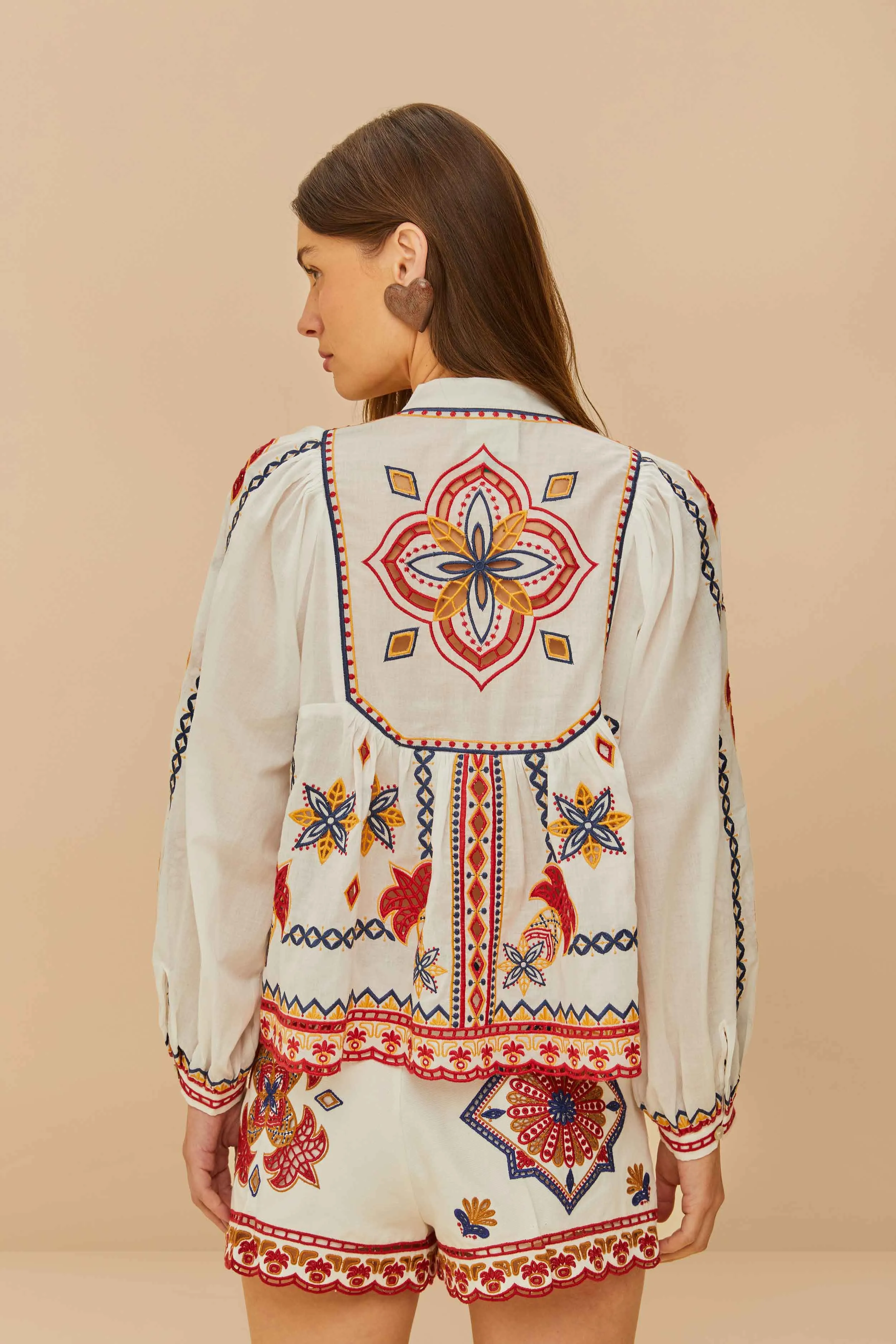 Off-White Marys Tiles Embroidered Blouse sold by FARM Rio product image thumbnail 3