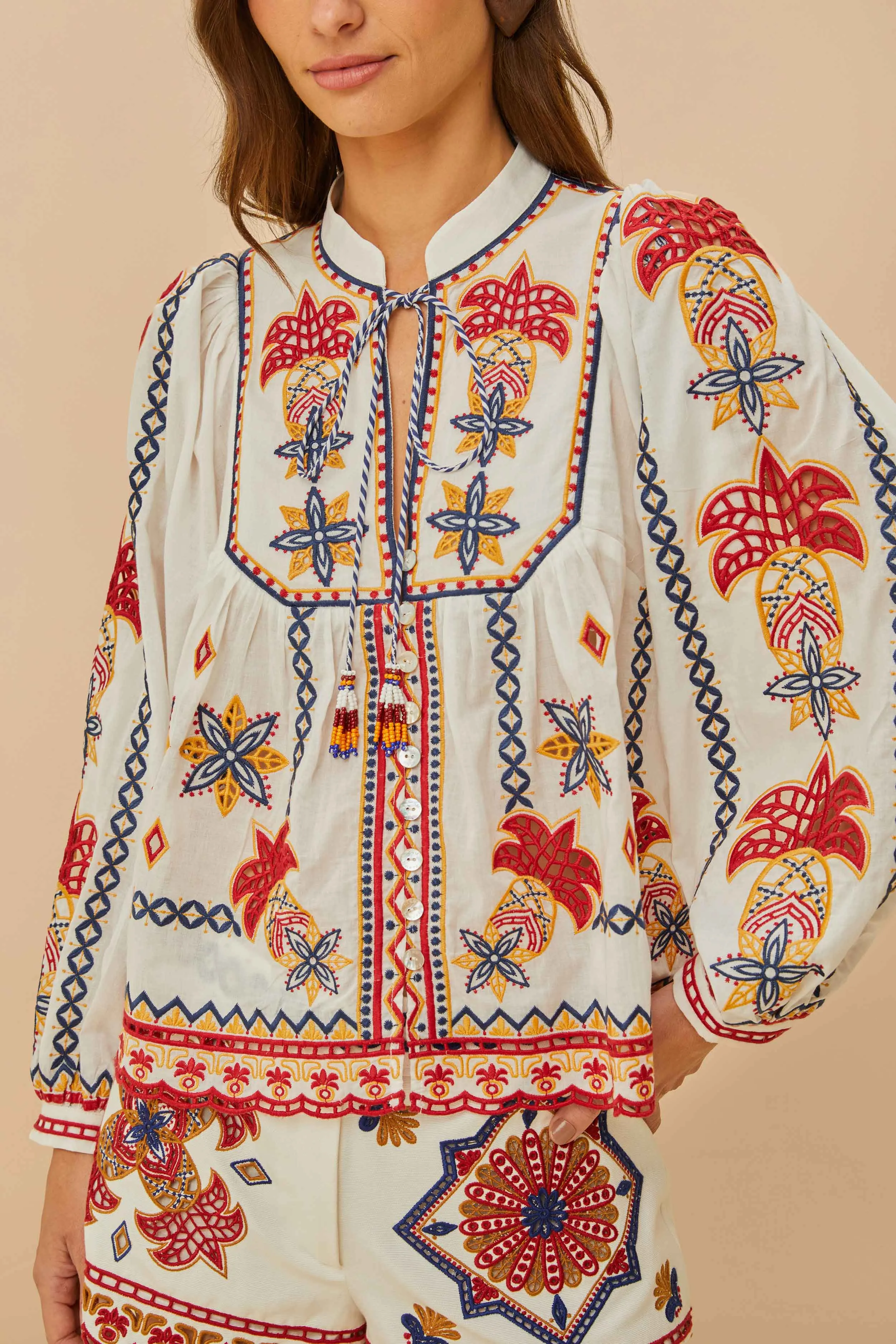 Off-White Marys Tiles Embroidered Blouse sold by FARM Rio product image thumbnail 2