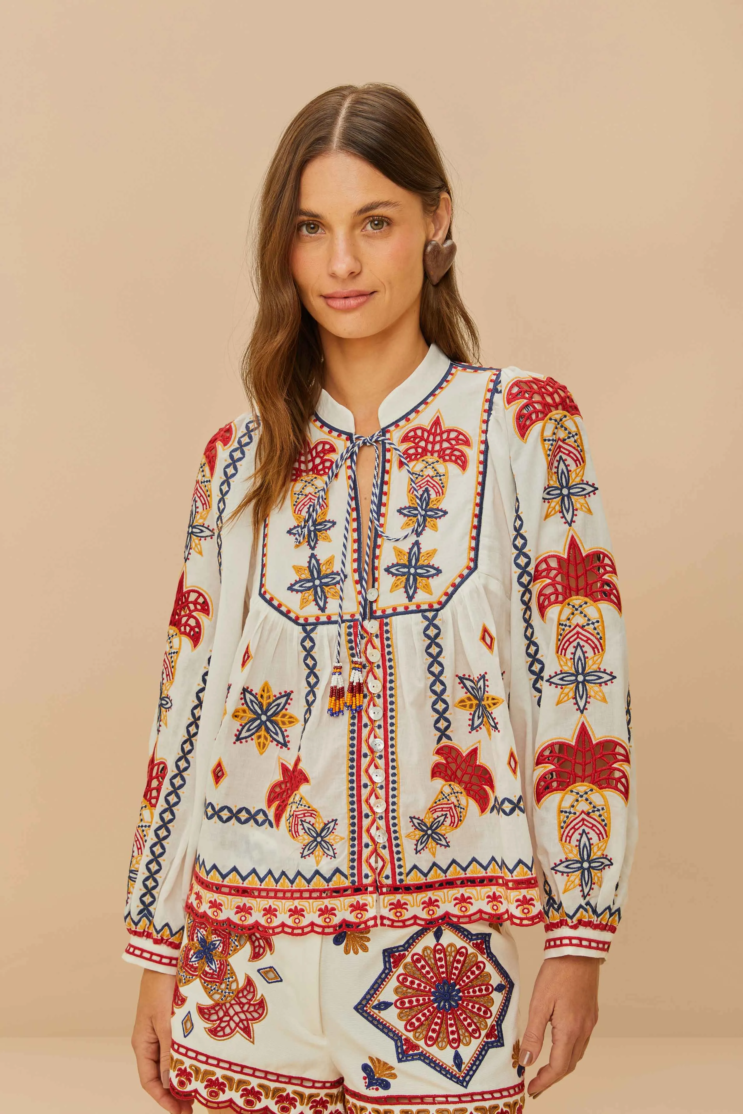 Off-White Marys Tiles Embroidered Blouse sold by FARM Rio