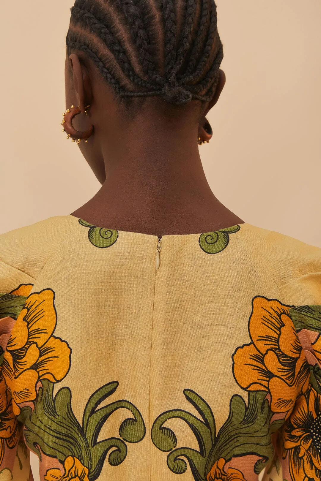 Cream Delicate Flower Arabesques Euroflax™ Premium Linen Midi Dress sold by FARM Rio product image thumbnail 5