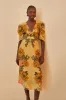 Cream Delicate Flower Arabesques Euroflax™ Premium Linen Midi Dress sold by FARM Rio