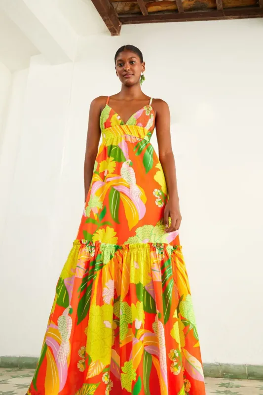 Red Neon Floral Maxi Dress sold by FARM Rio