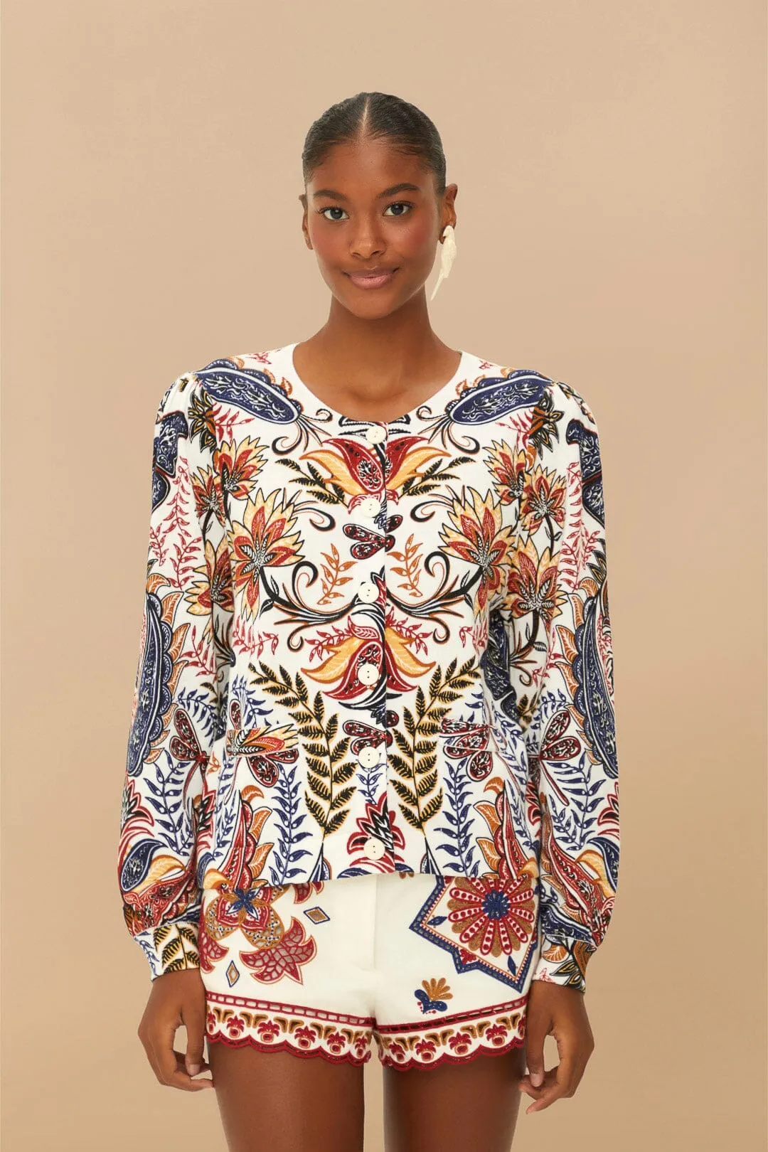 Off-White Boho Glam Knit Cardigan sold by FARM Rio