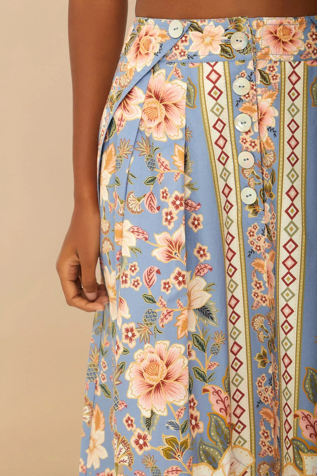 Blue Superbloom Tapestry Buttoned Maxi Skirt sold by FARM Rio product image thumbnail 4