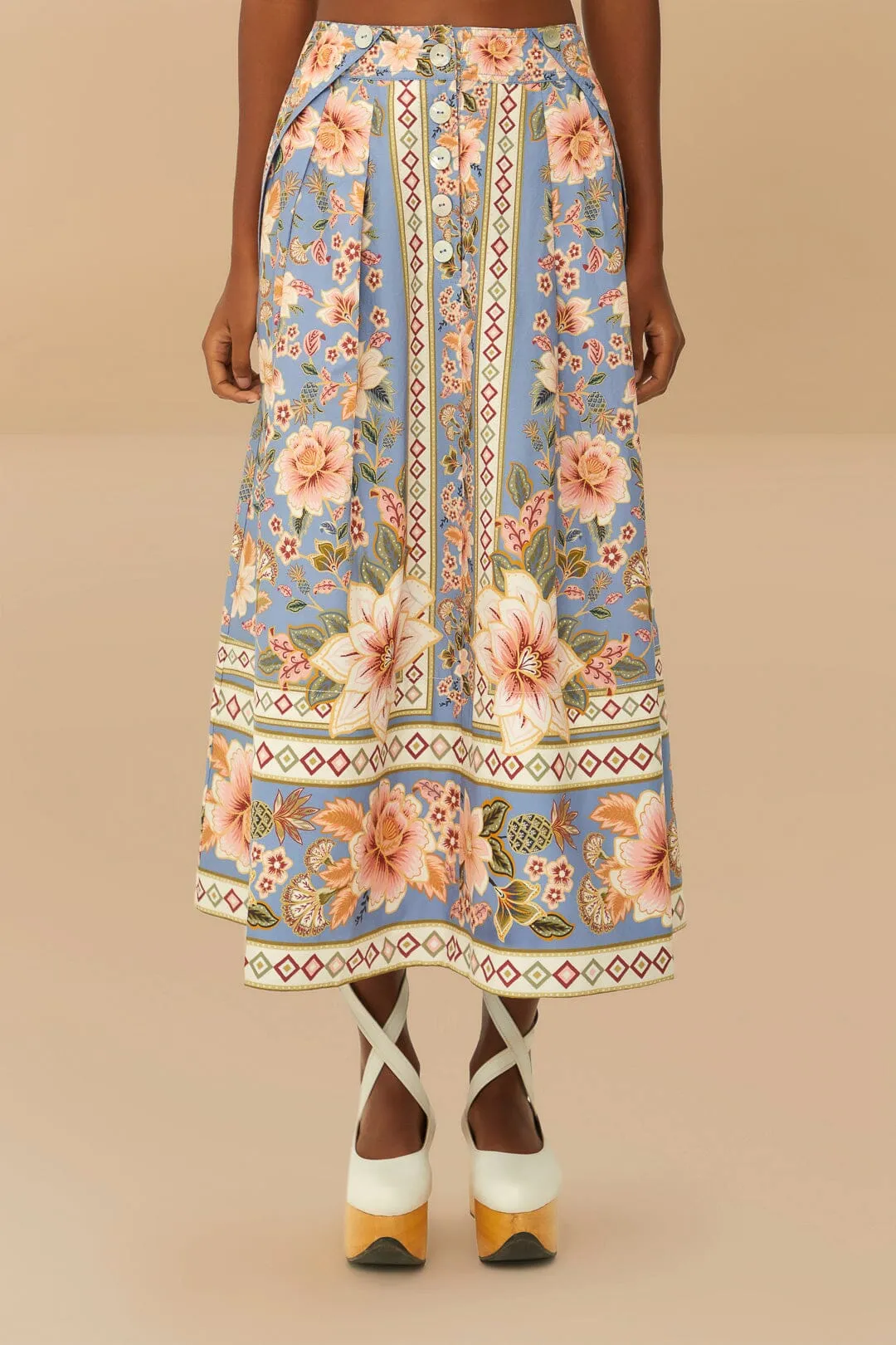 Blue Superbloom Tapestry Buttoned Maxi Skirt sold by FARM Rio product image thumbnail 3