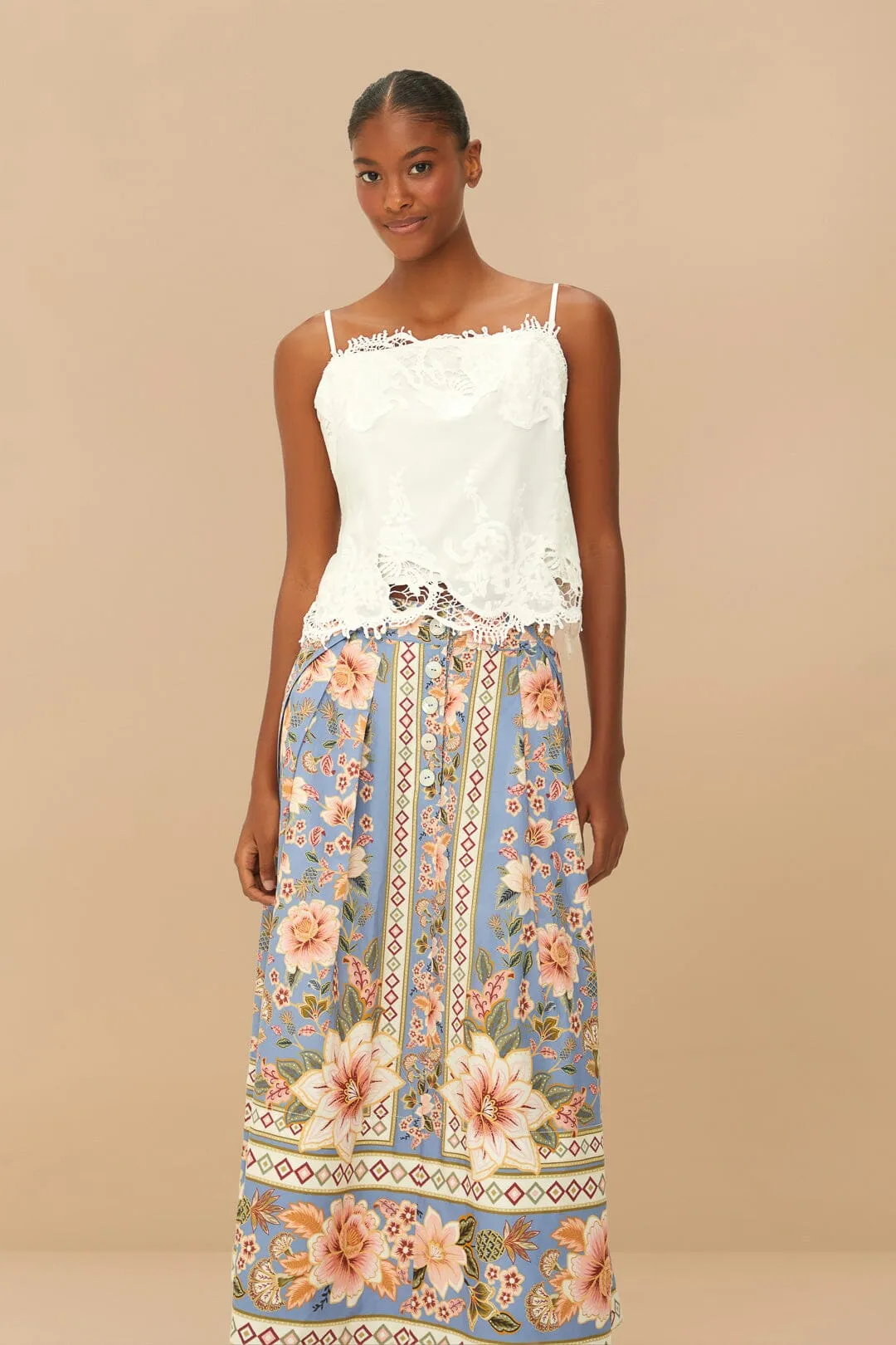 Blue Superbloom Tapestry Buttoned Maxi Skirt sold by FARM Rio product image thumbnail 2