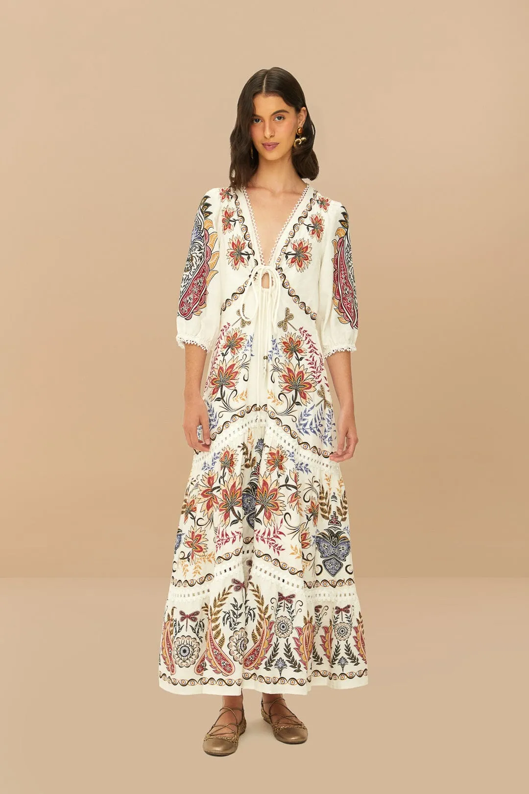 Off-White Boho Glam LENZING™ ECOVERO™ Euroflax™ Maxi Dress sold by FARM Rio