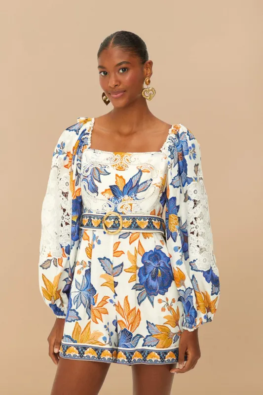 Off-White Summer Flowers LENZING™ ECOVERO™ Euroflax™ Romper sold by FARM Rio