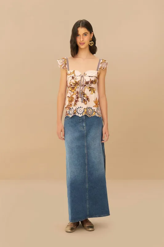 Denim Side Slit Maxi Skirt sold by FARM Rio