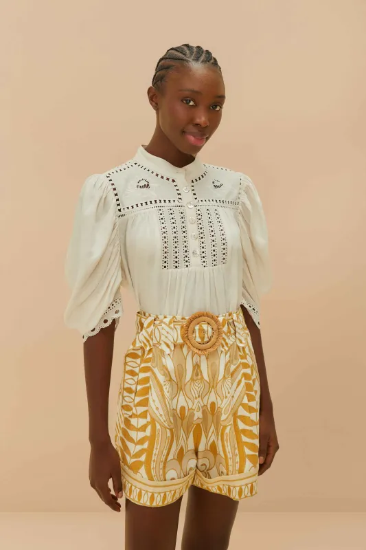 Off-White Lace Nature Shorts sold by FARM Rio