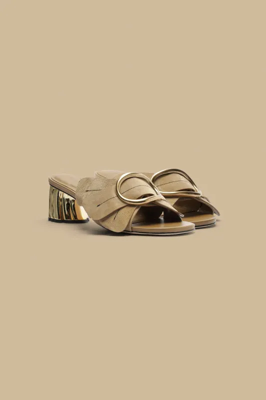 Taupe Daisy Heeled Mule sold by FARM Rio