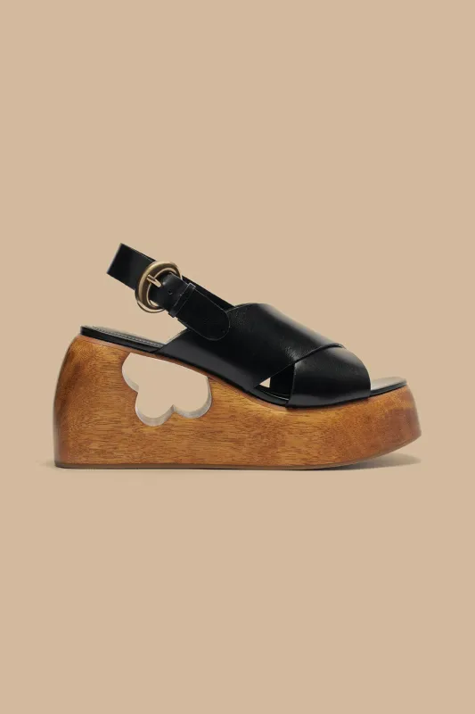 Black Cross Flower Wedge Sandal made by FARM Rio