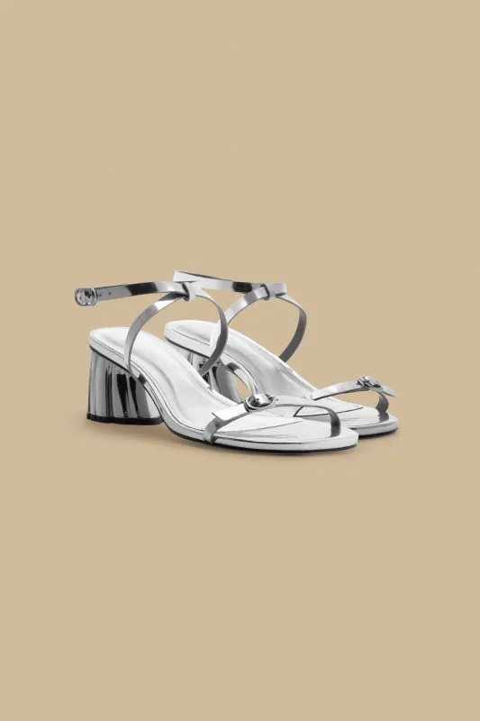 Silver Monstera Heeled Scallop Sandal sold by FARM Rio