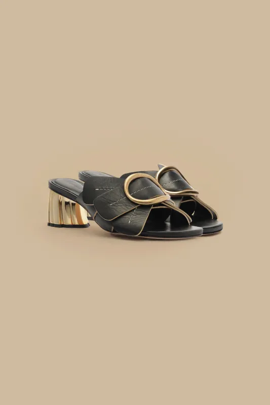Black Daisy Heeled Mule sold by FARM Rio