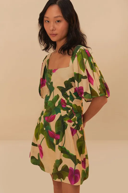 Sand Anthurium Leaves LENZING™ ECOVERO™ Euroflax™ Mini Dress sold by FARM Rio