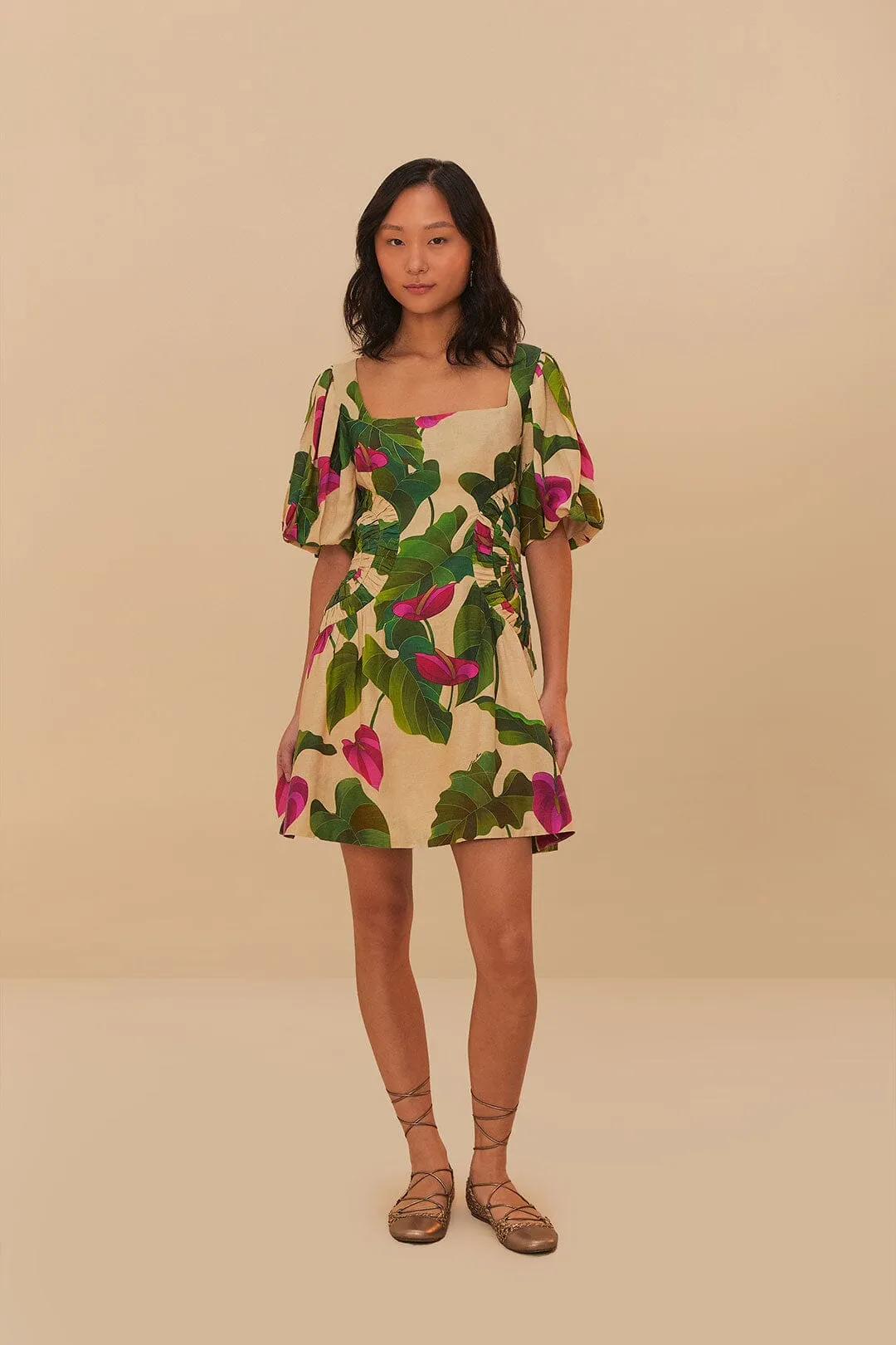 Sand Anthurium Leaves LENZING™ ECOVERO™ Euroflax™ Mini Dress sold by FARM Rio product image thumbnail 2