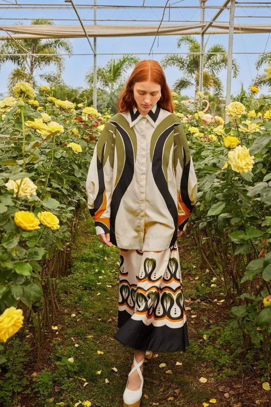 Off-White Coconut Tree Flow Pleated Blouse sold by FARM Rio