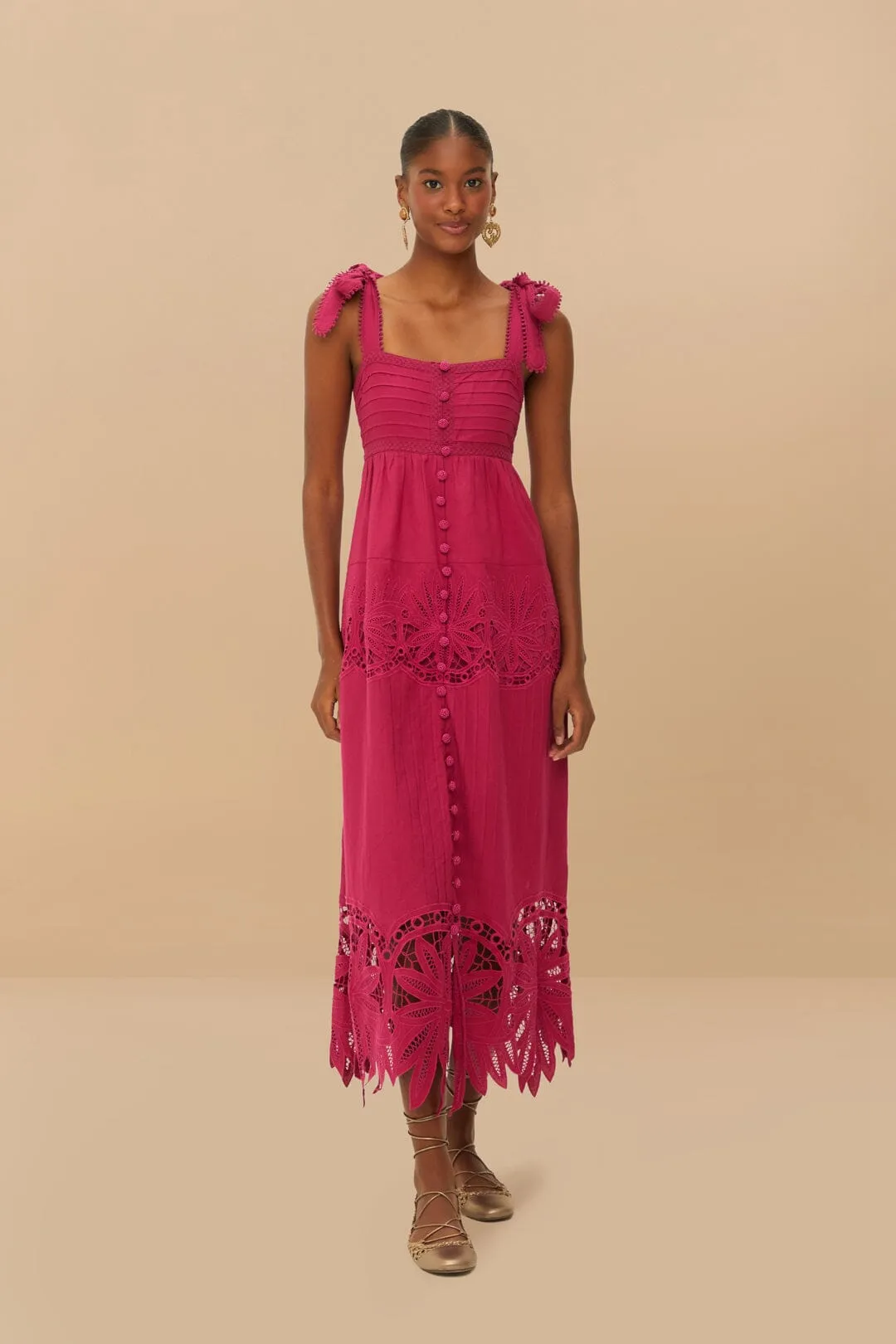 Pink Daisy Embroidered Sleeveless Midi Dress sold by FARM Rio
