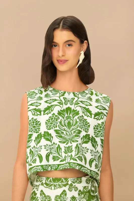 Green Delicate Tapestry LENZING™ ECOVERO™ Euroflax™ Blouse sold by FARM Rio