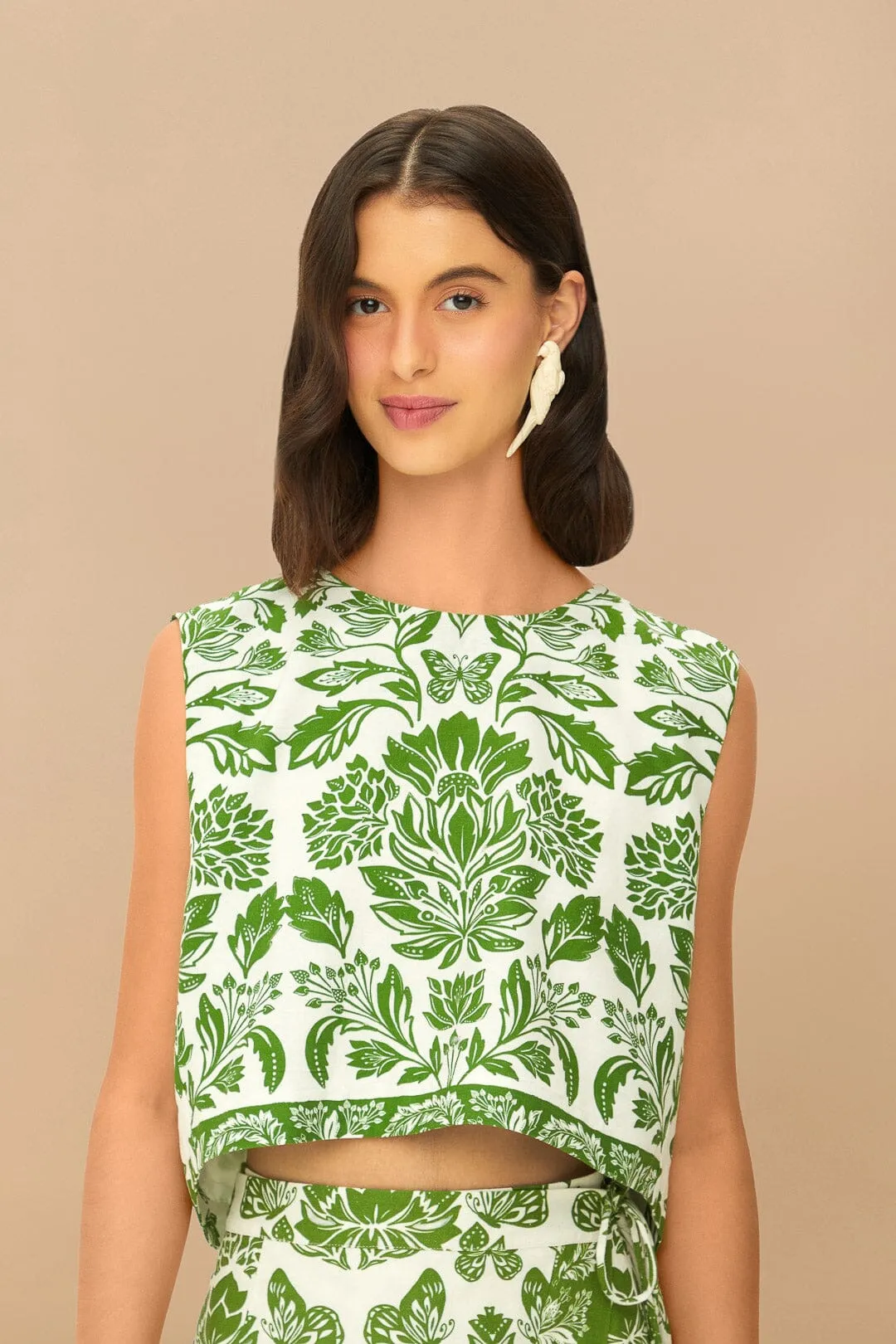 Green Delicate Tapestry LENZING™ ECOVERO™ Euroflax™ Blouse sold by FARM Rio