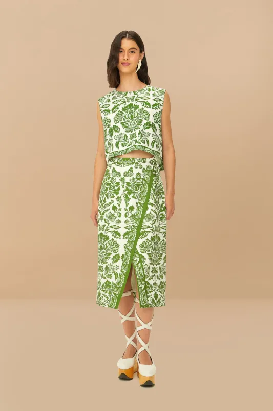 Green Delicate Tapestry LENZING™ ECOVERO™ Euroflax™ Midi Skirt sold by FARM Rio