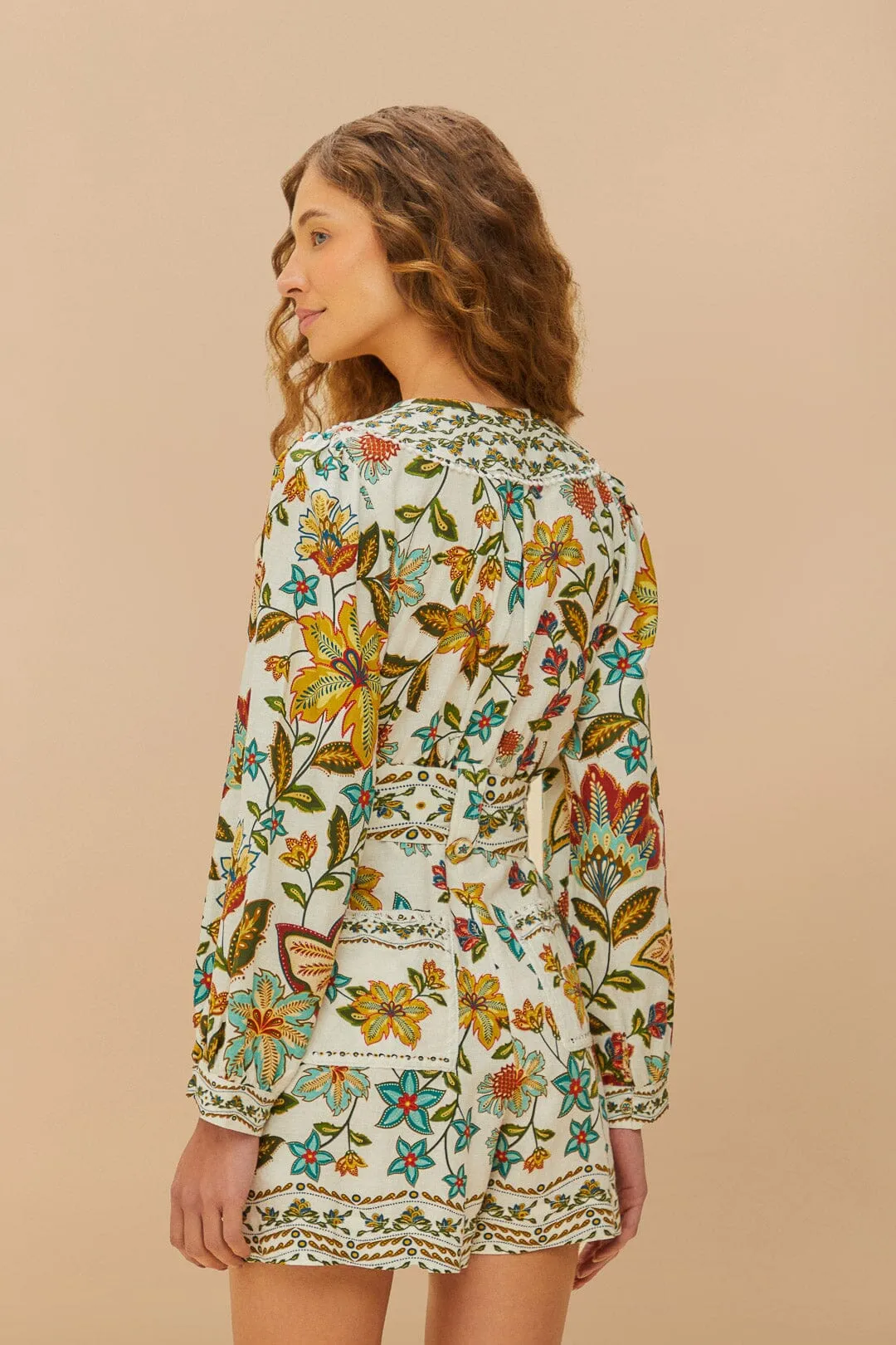 Off-White Botanicals Belted Romper sold by FARM Rio product image thumbnail 4