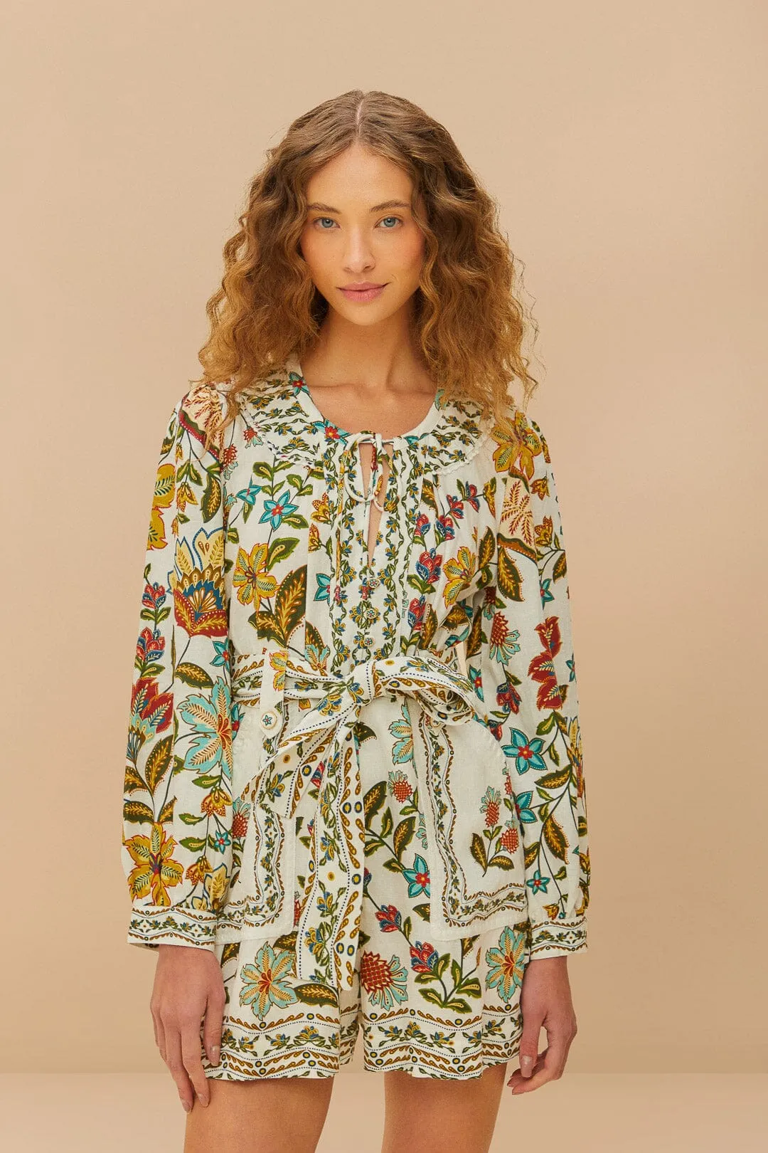Off-White Botanicals Belted Romper sold by FARM Rio