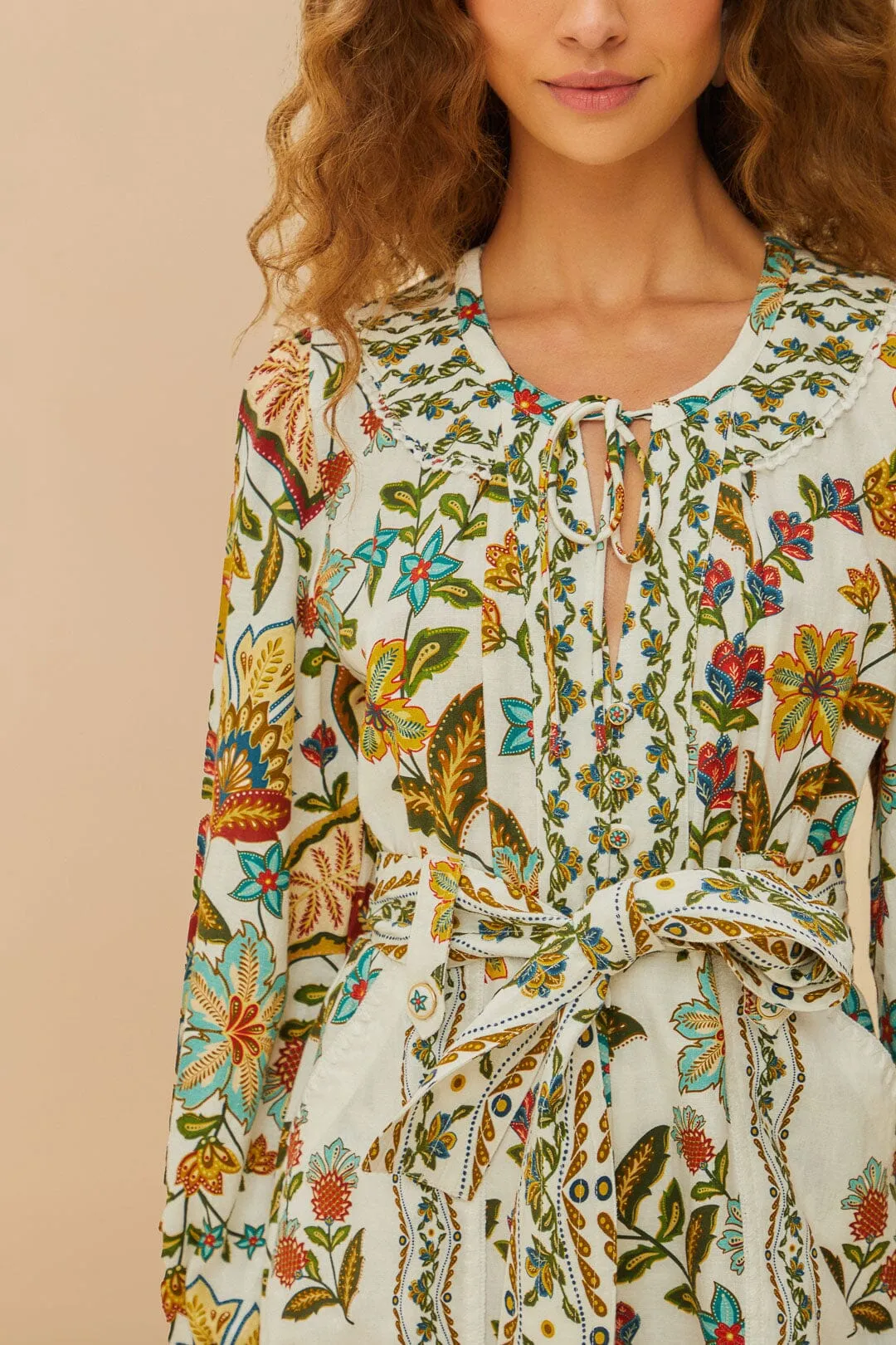 Off-White Botanicals Belted Romper sold by FARM Rio product image thumbnail 2