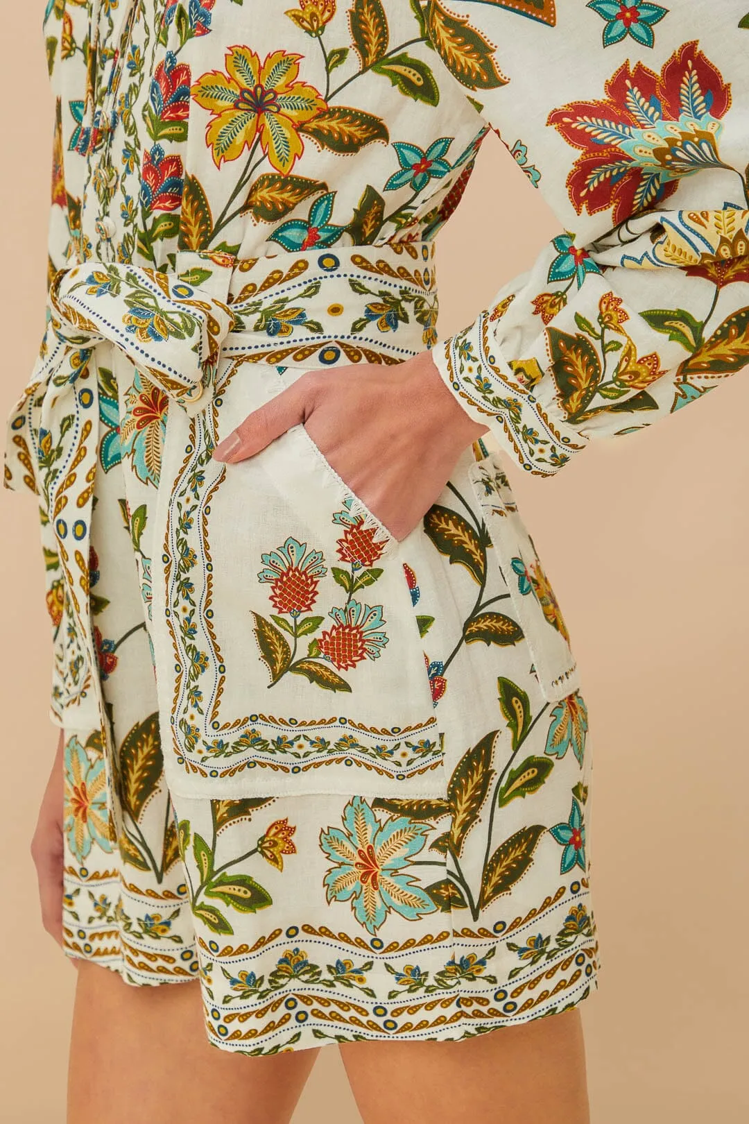 Off-White Botanicals Belted Romper sold by FARM Rio product image thumbnail 3