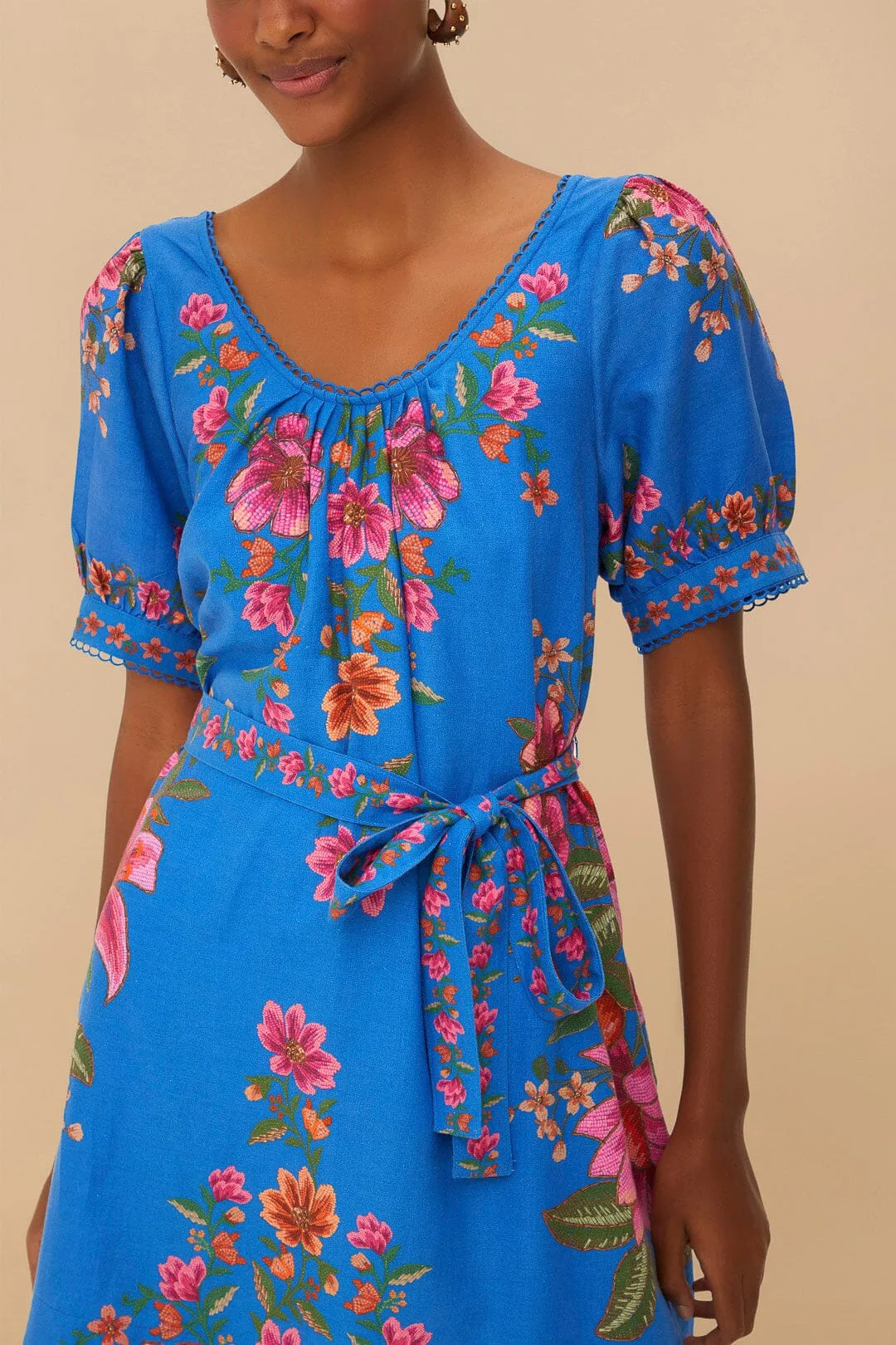 Blue Summer Fruit Scarf Euroflax™ Premium Linen Mini Dress sold by FARM Rio product image thumbnail 2