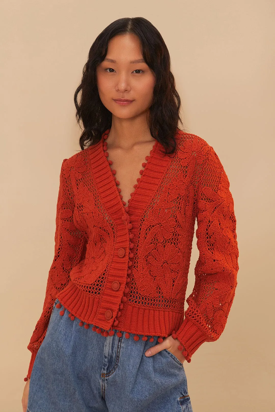 Orange Floral Knit Cardigan sold by FARM Rio