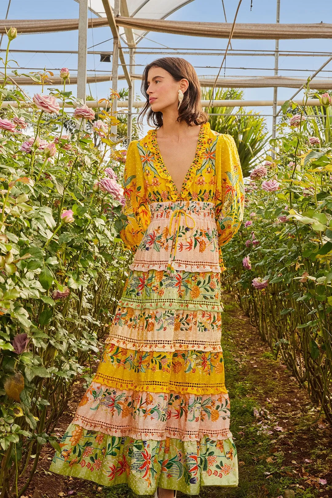 Mixed Delicate Flowers Long Sleeve Maxi Dress sold by FARM Rio product image thumbnail 3