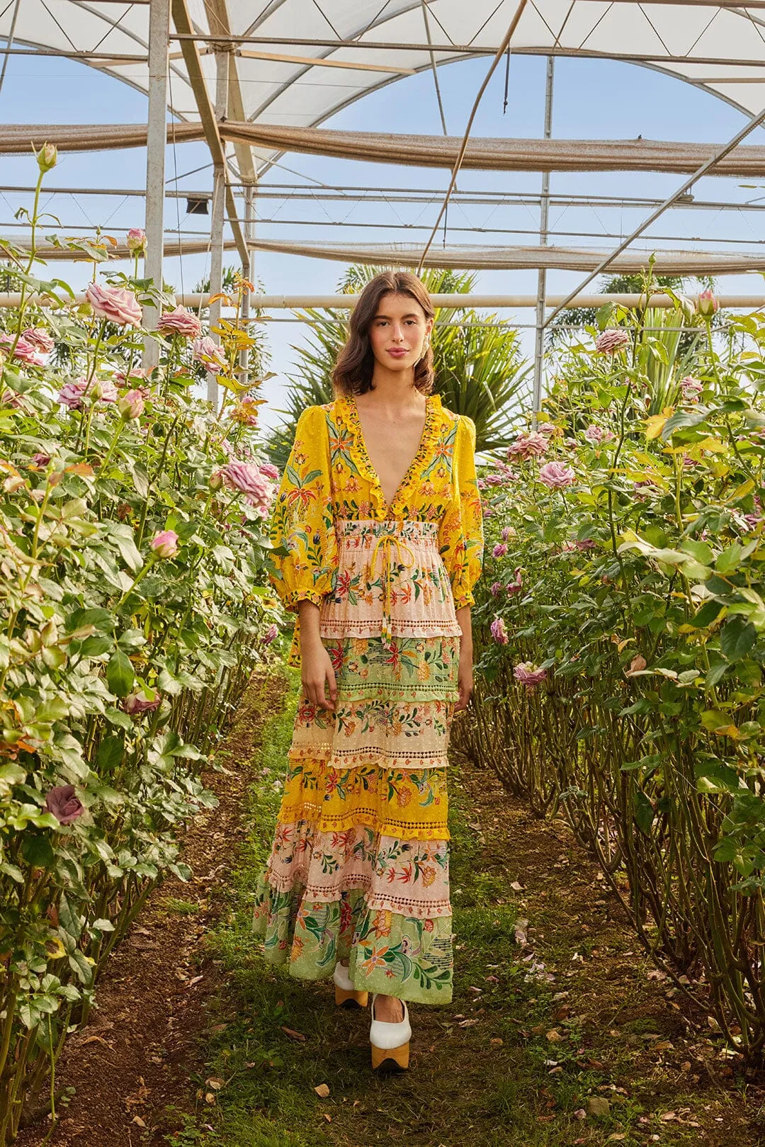 Mixed Delicate Flowers Long Sleeve Maxi Dress sold by FARM Rio