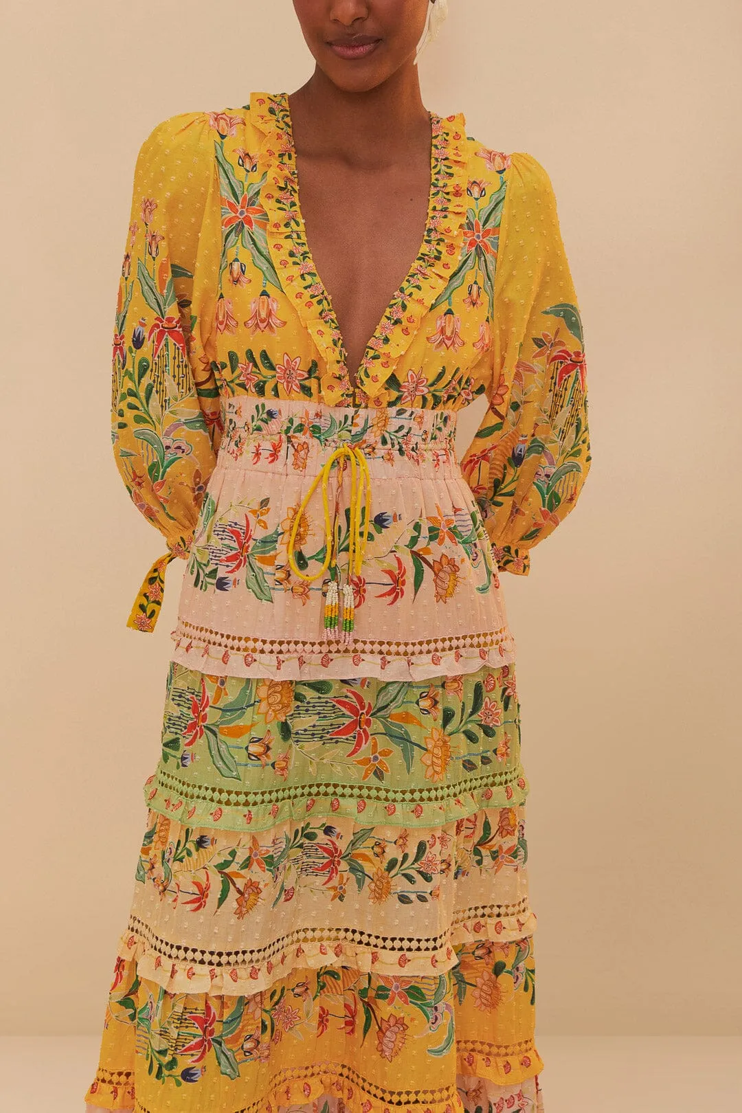 Mixed Delicate Flowers Long Sleeve Maxi Dress sold by FARM Rio product image thumbnail 2