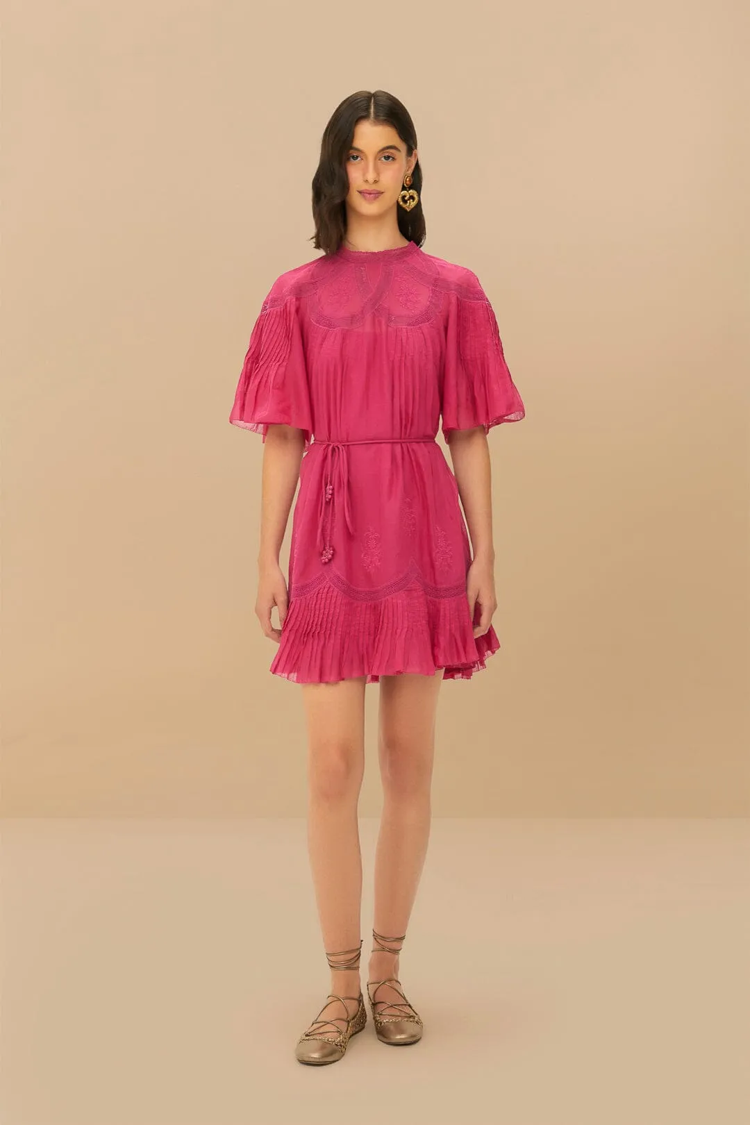 Pink Short Sleeve Ruched Mini Dress sold by FARM Rio product image thumbnail 2