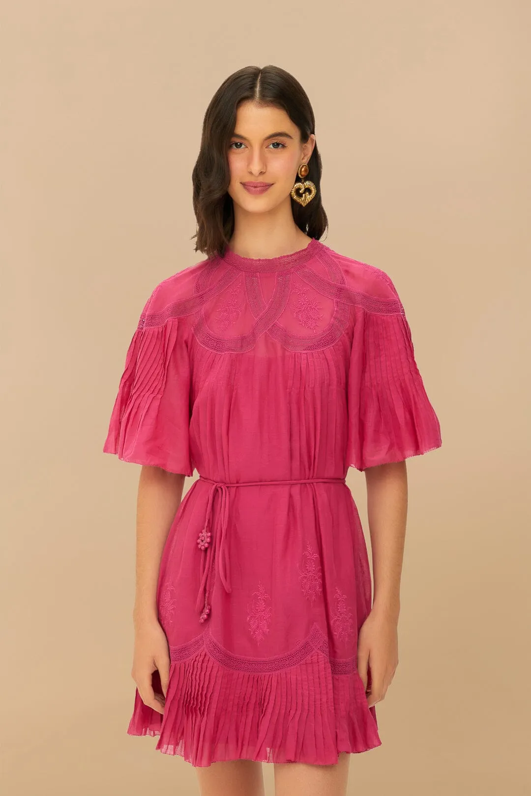 Pink Short Sleeve Ruched Mini Dress sold by FARM Rio