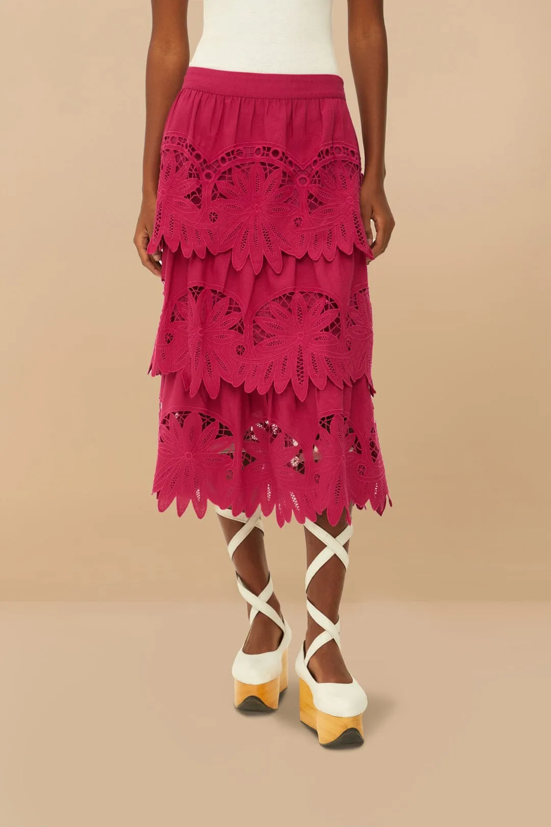 Pink Daisy Embroidered Midi Skirt sold by FARM Rio product image thumbnail 2