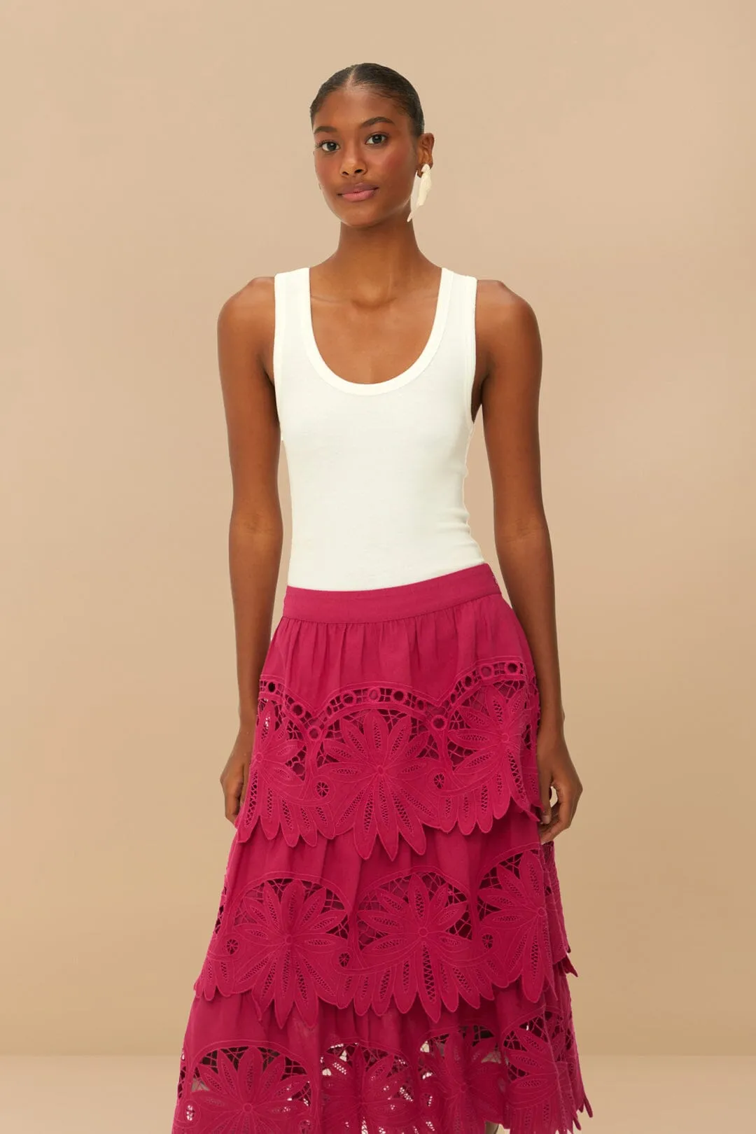 Pink Daisy Embroidered Midi Skirt sold by FARM Rio product image thumbnail 3