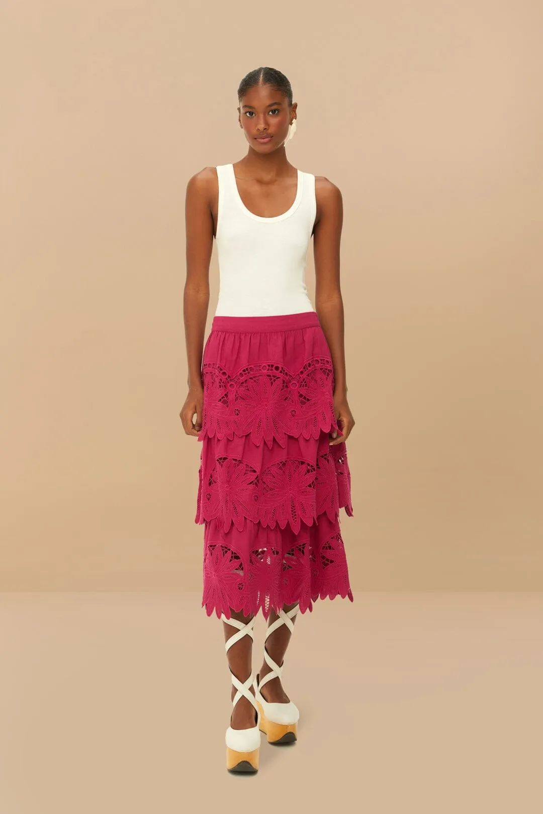 Pink Daisy Embroidered Midi Skirt sold by FARM Rio