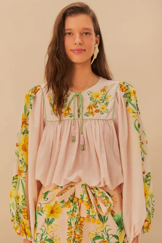 Pink Botanical Beauty Long Sleeve Blouse sold by FARM Rio