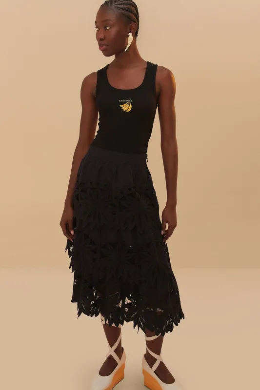 Black Daisy Embroidered Midi Skirt sold by FARM Rio