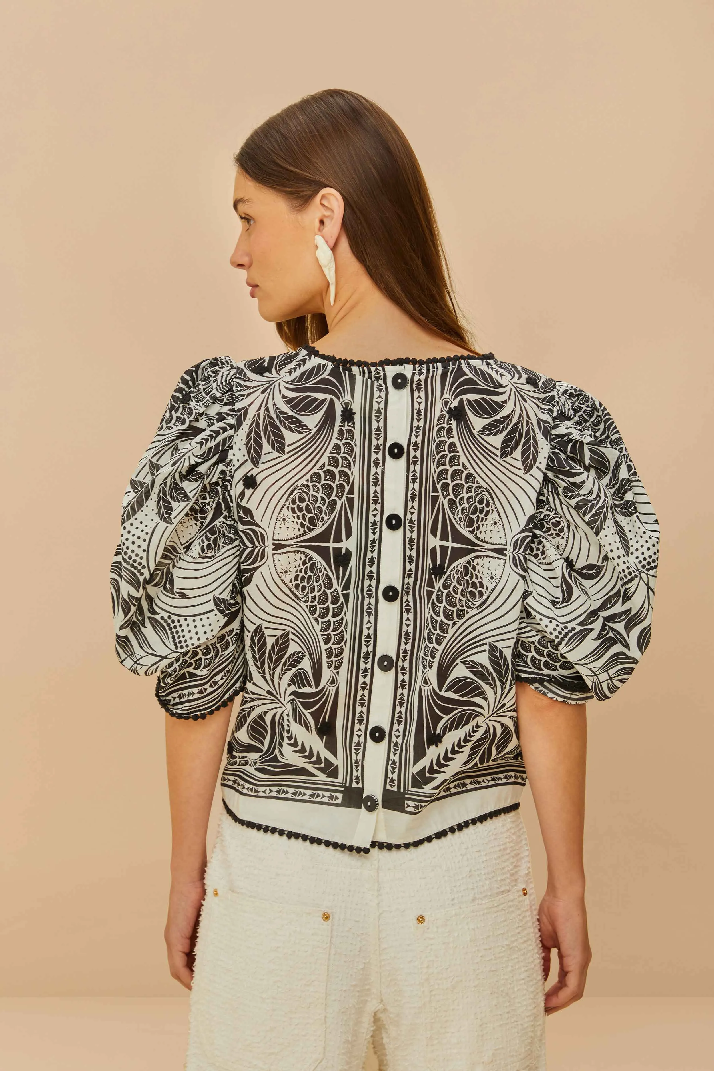 Off-White Monochrome Elegance Scarf Blouse sold by FARM Rio product image thumbnail 3