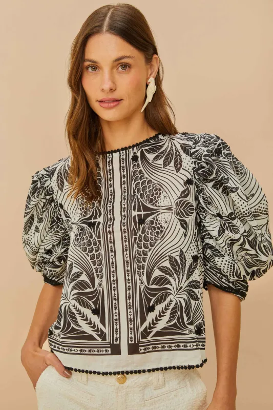 Off-White Monochrome Elegance Scarf Blouse sold by FARM Rio
