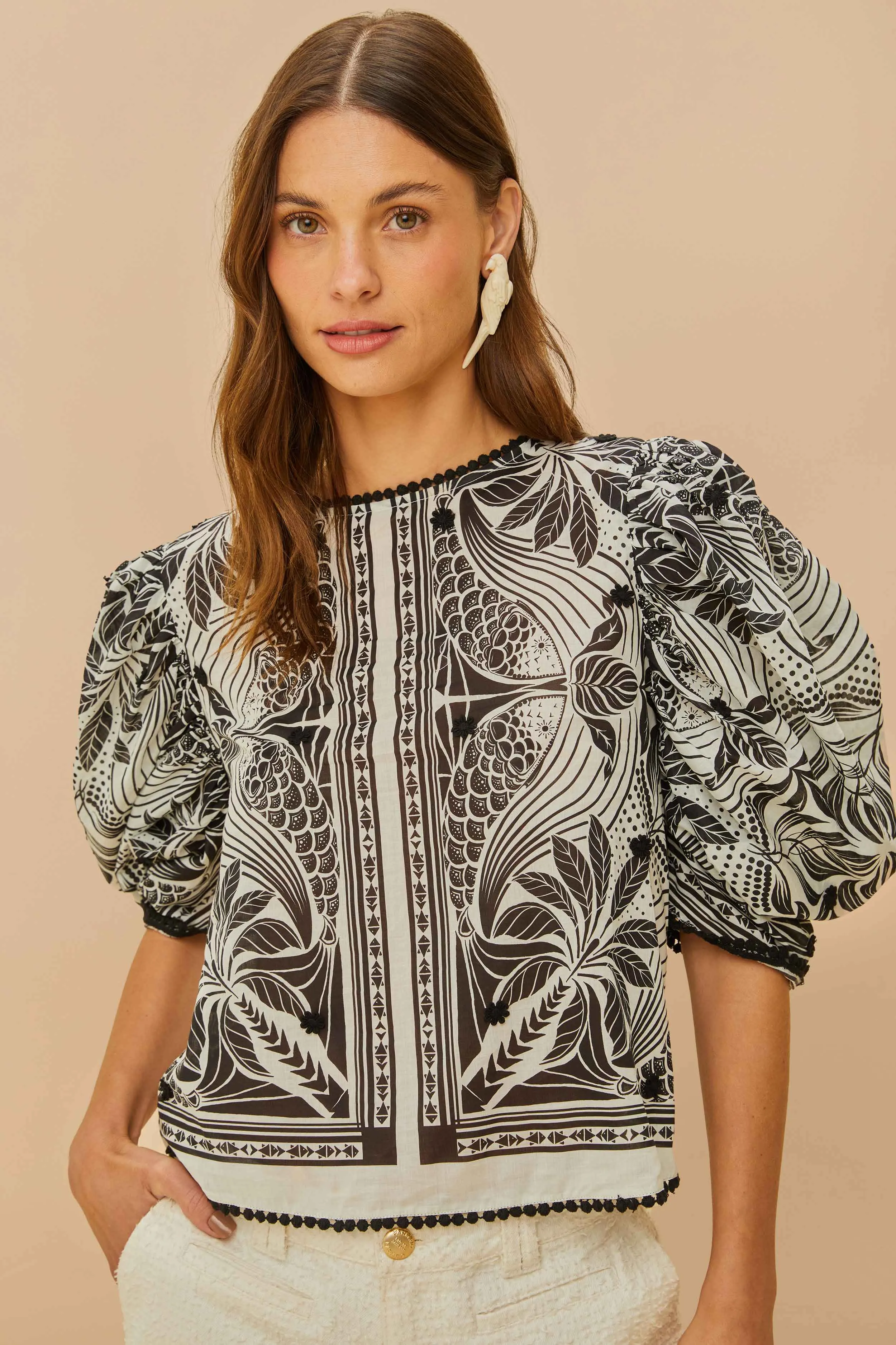 Off-White Monochrome Elegance Scarf Blouse sold by FARM Rio