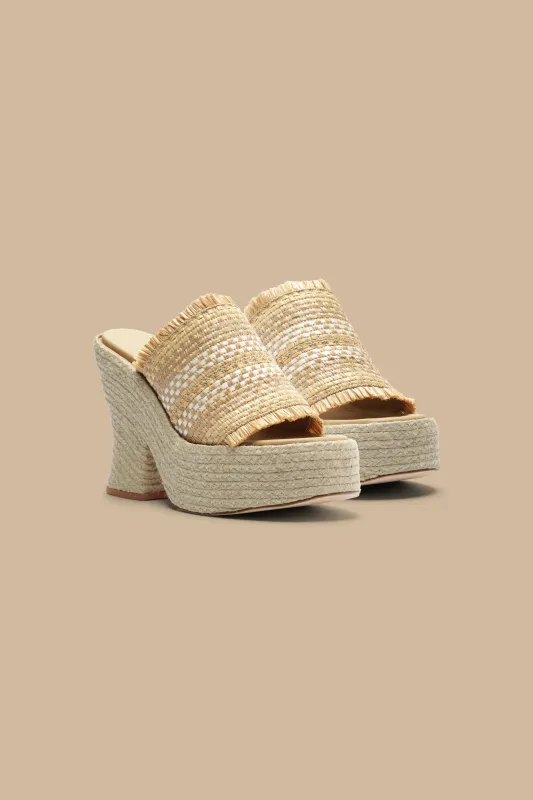 Natural Weaved Raffia Platform Sandal made by FARM Rio