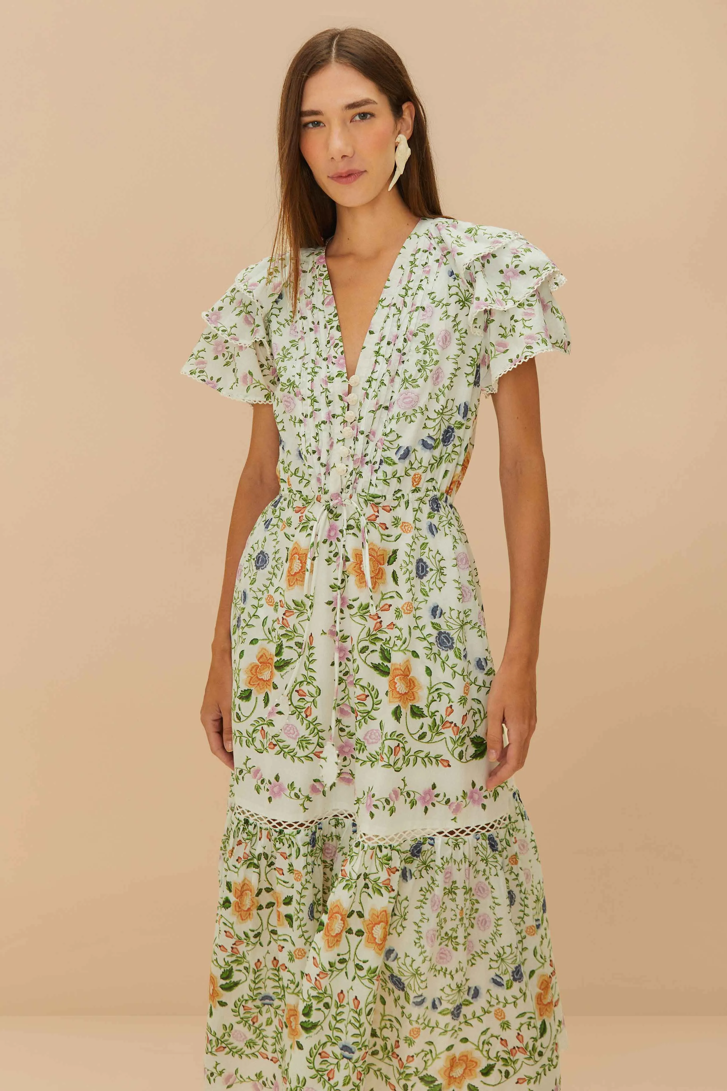 Off-White Folk Floral Lace Midi Dress sold by FARM Rio product image thumbnail 2