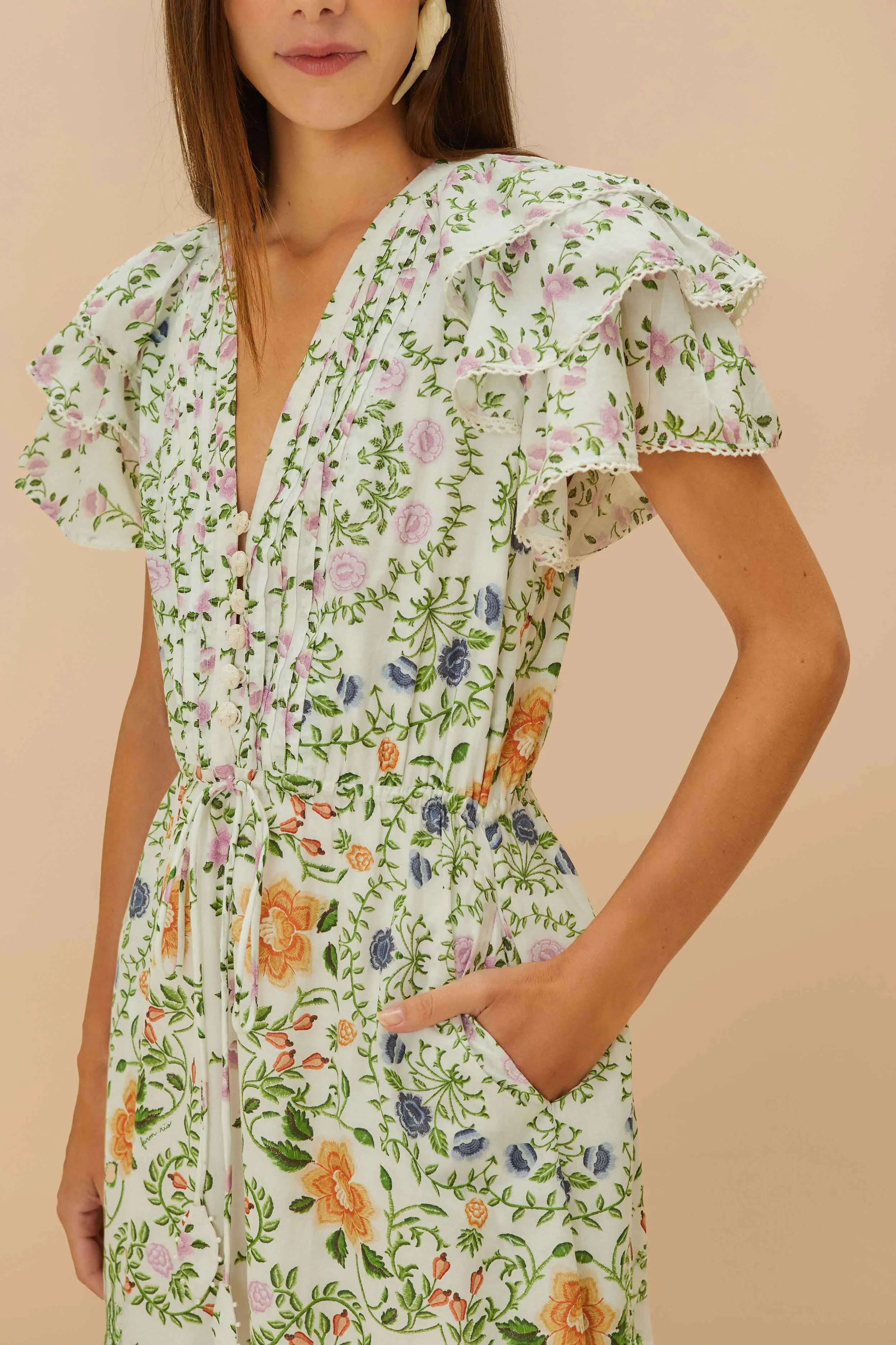 Off-White Folk Floral Lace Midi Dress sold by FARM Rio product image thumbnail 3