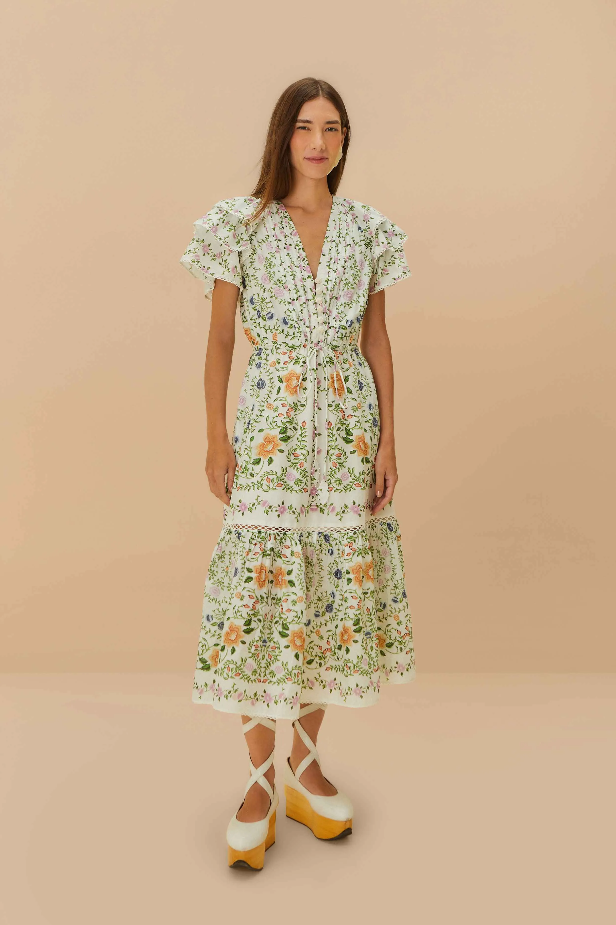 Off-White Folk Floral Lace Midi Dress sold by FARM Rio
